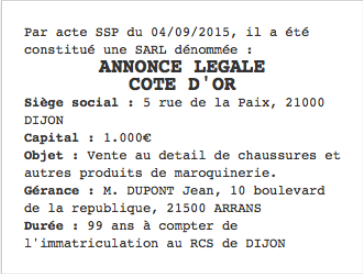 annonce legale cote d or